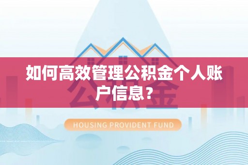 叙永如何高效管理公积金个人账户信息？